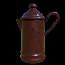 Vintage textured 3D enamel kettle model, ideal for Blender rendering and coffee scene setups.