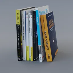 Realistic 3D modeled graphic design books for Blender with detailed textures, angled view.