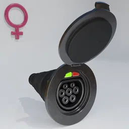Electric vehicle charging socket, female with cover.