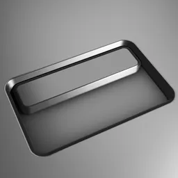 "Scifi Decal Rectangle Latch 022 3D model made with Blender showcases a highly rendered metal tray with a handle, featuring sleek rounded shapes and a smokey burnt envelope concept. Perfect for science fiction and futuristic themed projects."
