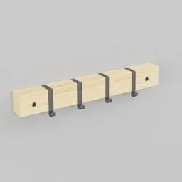 Detailed Blender 3D model of a wooden towel rail with four hooks.
