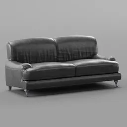 Detailed black leather sofa 3D model, realistic texture, optimized for Blender rendering.