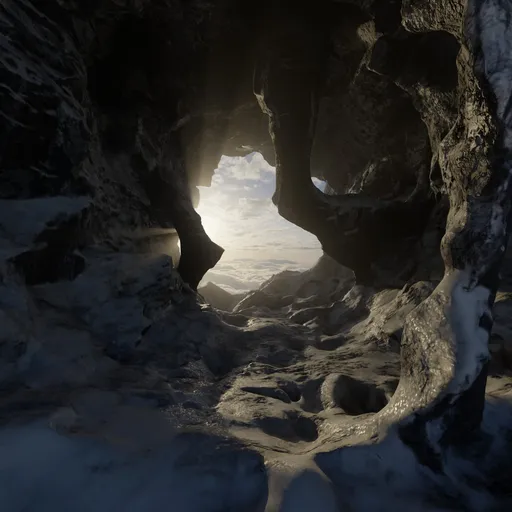 Snow Rugged Rock Cave Tube