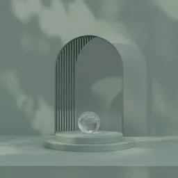 3D-rendered minimalist outdoor podium with spherical object, ideal for product showcase, Blender compatible.