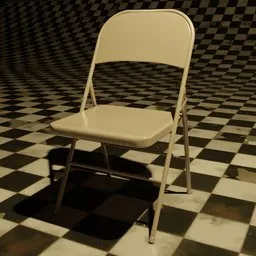 3D rendered foldable metal chair with realistic textures and shadows, compatible with Blender modeling.