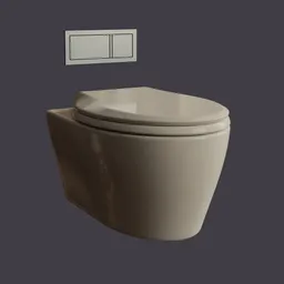 "Highly detailed white ceramic wall-hung toilet with dual-flush button, inspired by Alexander Kanoldt. Created with Blender 3D software and featuring gentle ambient lighting for an organic feel. Perfect for interior design and architectural projects.
