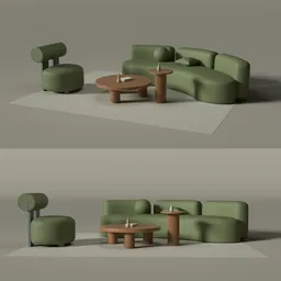 Modern Modular Green Sofa Set