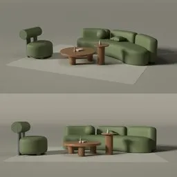 Modern Modular Green Sofa Set