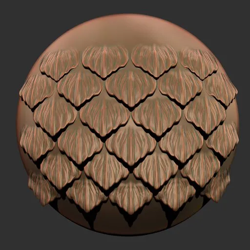 Detailed reptile skin pattern sculpting brush for 3D models, ideal for Blender, adds creature texture.