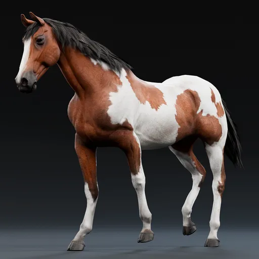 Realistic Rigged Pinto Horse