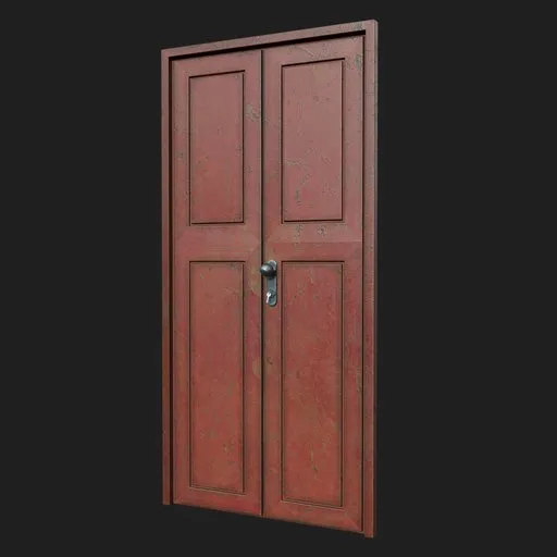Vintage Red Double Wooden Door with Key