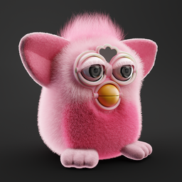 Highly-detailed pink fluffy Furby 3D model with accurate rigging, suitable for Blender rendering and animation.