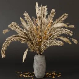 Realistic 3D model of a dried autumn bouquet in a clay pot with 4K textures, crafted in Blender 3D and Substance Painter.