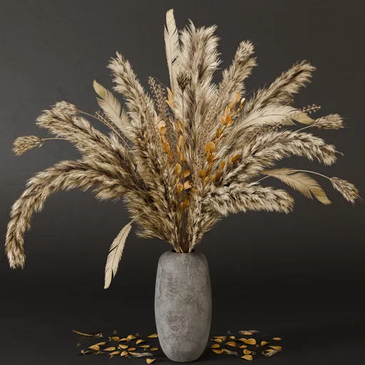 Realistic 3D model of a dried autumn bouquet in a clay pot with 4K textures, crafted in Blender 3D and Substance Painter.