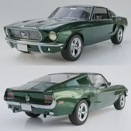 "Fully optimized and game-ready 1968 Ford Mustang 3D model for Blender 3D. Created with 3DS Max and 3DCoat for hyper-detailed, raytracing shadows, and full PBR support. Perfect for mobile game assets or Unity engine projects."