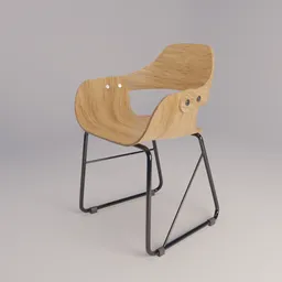 Realistic Blender 3D model of a wooden modern chair with black metal legs, suitable for interior design visualization.
