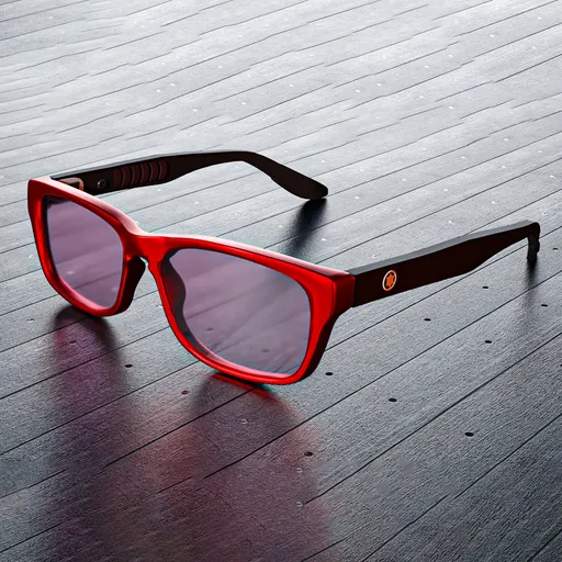 High-quality red framed Blender 3D model of corrective eyewear with clear lenses and black temples.