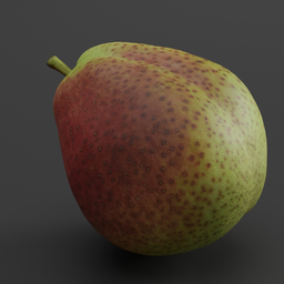 "Highly-detailed 3D model of a pear with red spot and spiky skin, inspired by Titian Peale and Charles Fremont Conner. Textured in 8k resolution and rendered with Redshift, this Blender 3D model features realistic refinement and gold speckles. Perfect for fruit and vegetable-related projects."