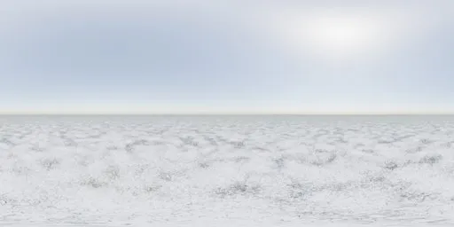 360-degree snow panorama HDR for scene lighting with pale sky and bright sunlight over serene landscape.