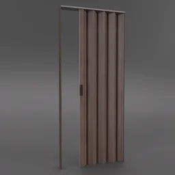 Wooden texture accordion-style door 3D model for Blender, space-saving and adjustable.