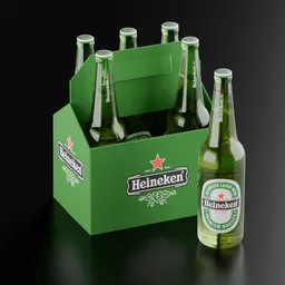 Realistic Heineken beer bottle six-pack 3D model for Blender, ideal for virtual supermarket shelves.