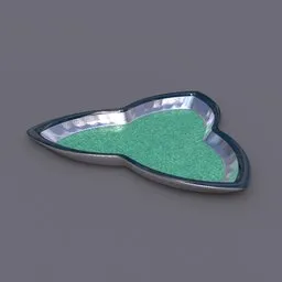 "Metal Saucer, a unique silver saucer with green and blue ceramic design, ideal for Blender 3D modeling. Explore its unusual shape, glossy metallic surface, and captivating color combination. Perfect for creating stunning 3D models in Blender 3D software."