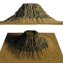 High-resolution 3D volcanic island model with detailed textures, compatible with Blender rendering.