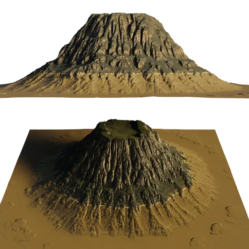 High-resolution 3D volcanic island model with detailed textures, compatible with Blender rendering.