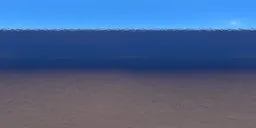 Underwater HDR image showcasing a calm ocean surface transition into a serene medium depth sandy seabed.