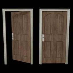 3D wooden door model with detailed textures, suitable for Blender animation and architectural visualization.