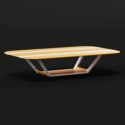 "Sci-Fi Table for Blender 3D: A futuristic gaming-ready table with a wooden top and metal base, featuring hovering drones and a mid-century modern design."