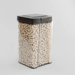 "Food Storage Container for Blender 3D: High-Quality 3D Model of a beans storage container with a black lid. Perfect for kitchen tools and grain stock storage. Created using Blender 3D software."