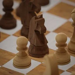 Detailed Blender 3D model of a tournament-quality wooden chess set with high-resolution textures.