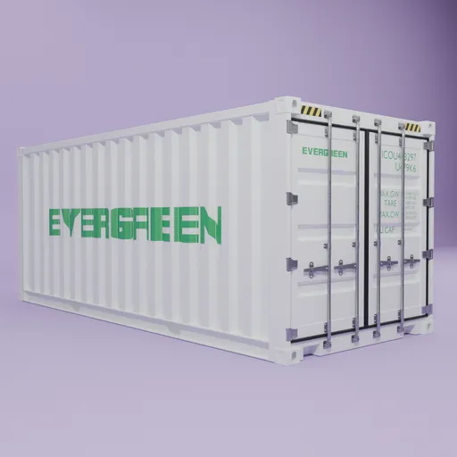 Detailed 3D model of an EVERGREEN cargo container for Blender, showcasing photorealistic textures and design.