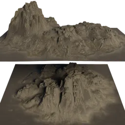 Detailed 3D rendering of rugged sediment terrain islands with realistic textures for use in Blender.