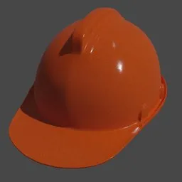 High-resolution 3D model of an orange safety hard hat, designed with a detailed suspension system for construction use.