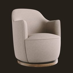 "Modern rounded armchair with wooden base and beige upholstery, 3D model for Blender 3D. Comfortable and stylish seating designed with dynamic folds and plush texture by Raphael."