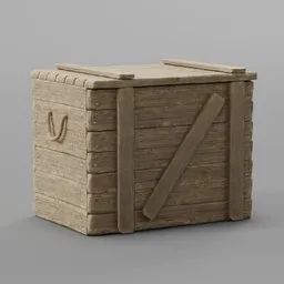 Detailed 3D medieval wooden box model with textured lid, suitable for Blender rendering and game assets.