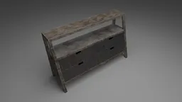 Rustic wood-metal sideboard 3D model, textured for realistic Blender rendering, perfect for virtual hallway staging.