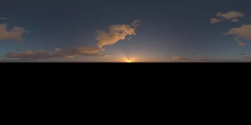 16K HDR image of a yellow sunset with clouds for realistic lighting in digital scenes.