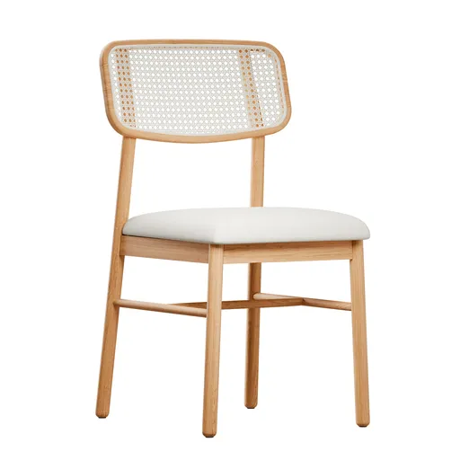 3D-rendered Blender model of a wooden Netro Dining Chair with woven cane backrest and padded seat.