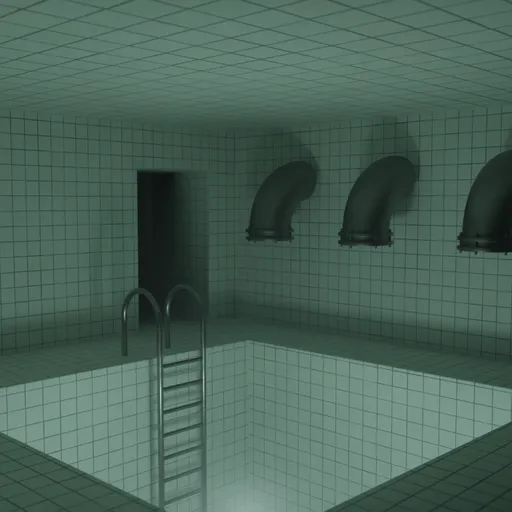Backrooms Abandoned Swimming Pool Scene