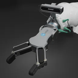 3D Blender model of next-gen 6-10kg robot gripper, equipped with stereo eyes, movable parts, and integrated cables.