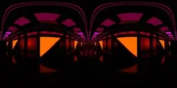 Symmetrical abstract interior HDR lighting with vibrant orange and purple hues for 3D rendering.