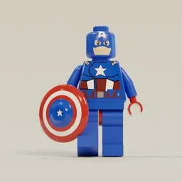 Detailed 3D model of a Lego superhero with shield, perfect for Blender rendering and animation.
