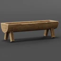 Realistic wooden animal trough 3D model, Blender compatible, textured for rural scene enhancement.
