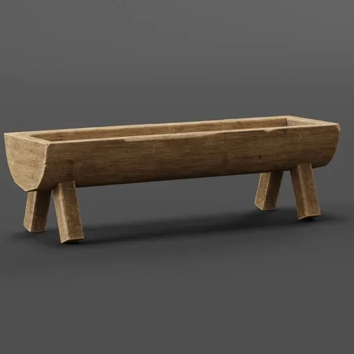 Realistic wooden animal trough 3D model, Blender compatible, textured for rural scene enhancement.