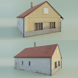 "Lowpoly European village family house with red roof, inspired by Ernő Grünbaum and Albert Anker. Granular detail and top/side views available in Blender 3D model."