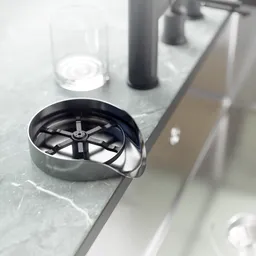 "Kitchen appliance: Steel glass rinser for Blender 3D. Photorealistic and award-winning style, inspired by Vilhelm Lundstrøm and Jørgen Roed."