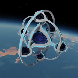 Detailed 3D rendering of a futuristic orbital structure with dynamic curves and glowing elements, suitable for Blender projects.